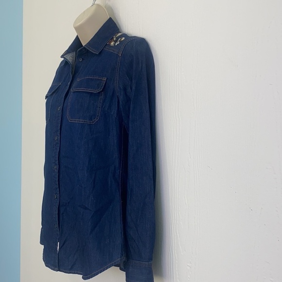 Pendleton -Vintage Dark Denim Button Up With Floral on Shoulder & Back XXS - Picture 5 of 9